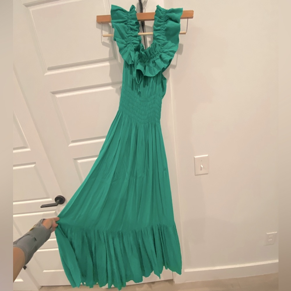 Green drop shoulder long dress
